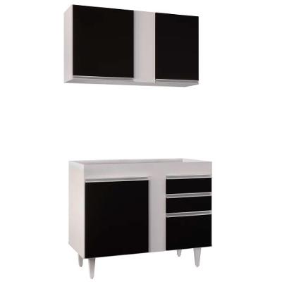 Kit Armário Aéreo Balcão Branco Preto 100cm