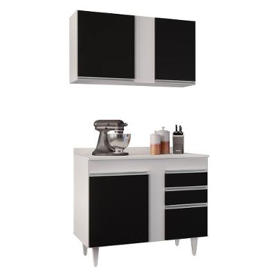 Kit Armário Aéreo Balcão Branco Preto 100cm