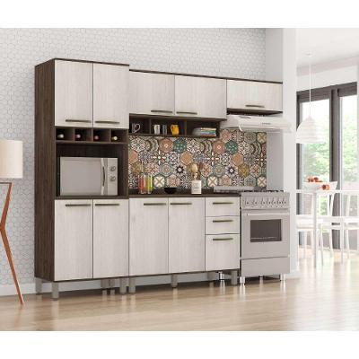 Armário De Cozinha Compacta Com 4 Peças E Tampo Sara Luciane Móveis Castanho Com Legno Crema