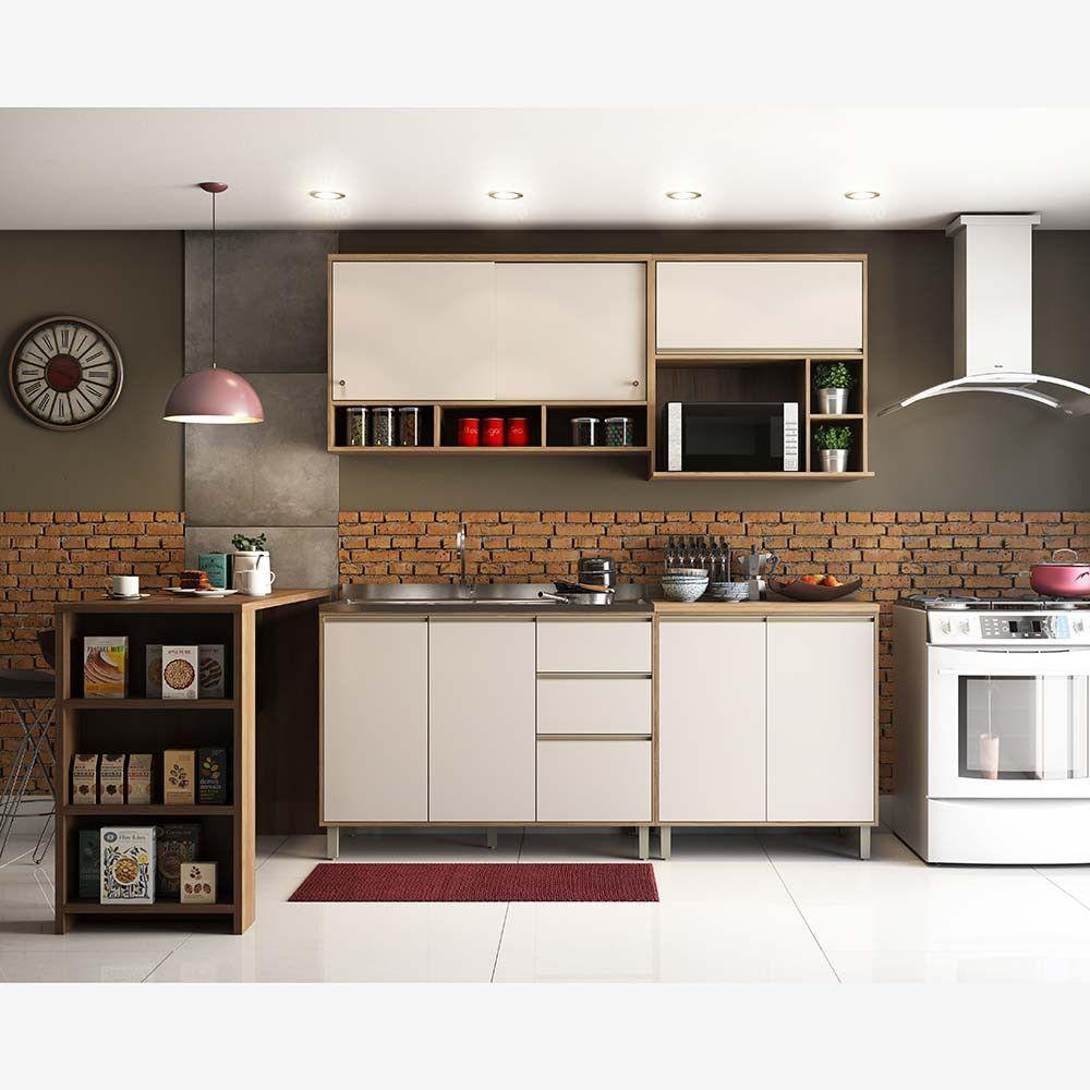 Armário De Cozinha Completa Modulada 7 Peças Sem Tampo De 120 Mel Vanilla Com Pérola Off - 2