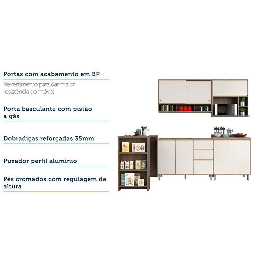 Armário De Cozinha Completa Modulada 7 Peças Sem Tampo De 120 Mel Vanilla Com Pérola Off - 8