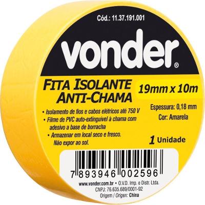 Fita Isolante Pvc 19Mmx10M Amarela Anti Chama Peça Vonder