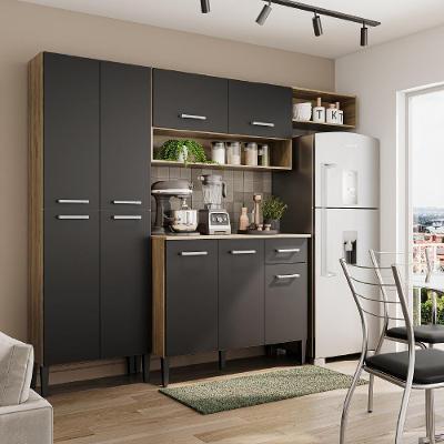 Cozinha Compacta Arizona Glam 9 Portas 1 Gaveta MDF Carvalho com Preto