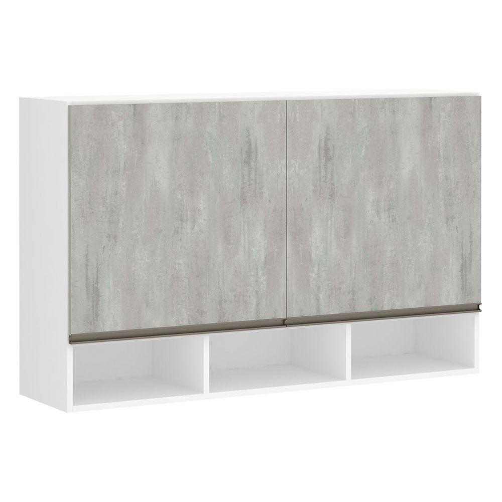 Armário 120cm 2 Portas C/Nicho Branco Polar C/Concreto - 1