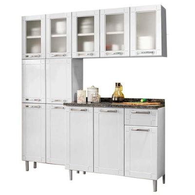 Cozinha De Aço Completa Armário Aéreo,Paneleiro 6 Portas E Balcão 3 Portas 1 Gaveta Branco