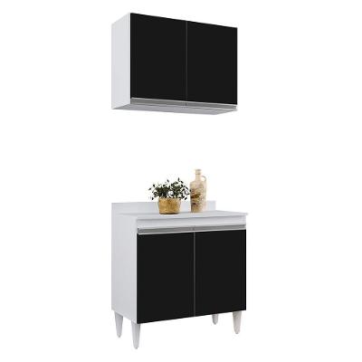 Kit Armário Aéreo Balcão 02s Branco Preto 80cm