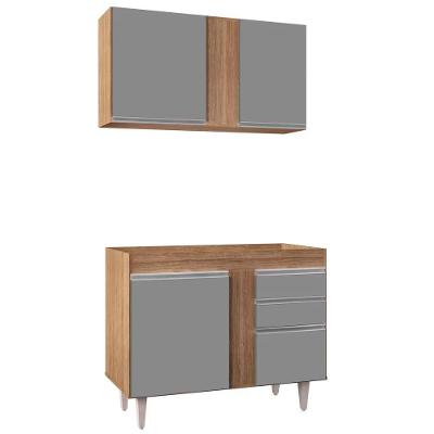 Kit Armário Aéreo Balcão 100cm Cinza