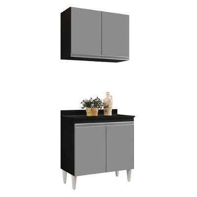 Kit Armário Aéreo Balcão 02s 80cm Preto Cinza