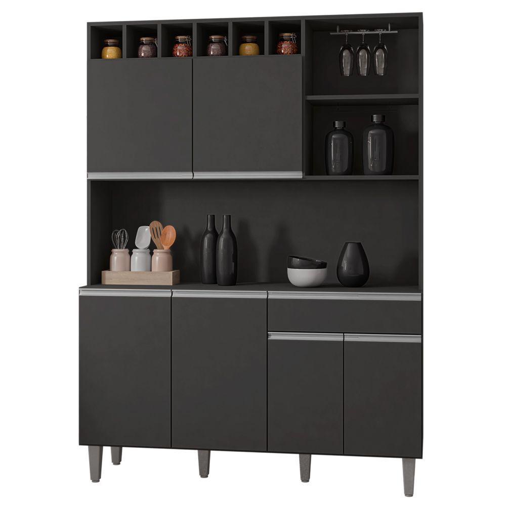 Kit Cozinha Compacta Alice 130Cm Com 6 Portas E 1 Gaveta Cinza Escuro - Desk Design - 1