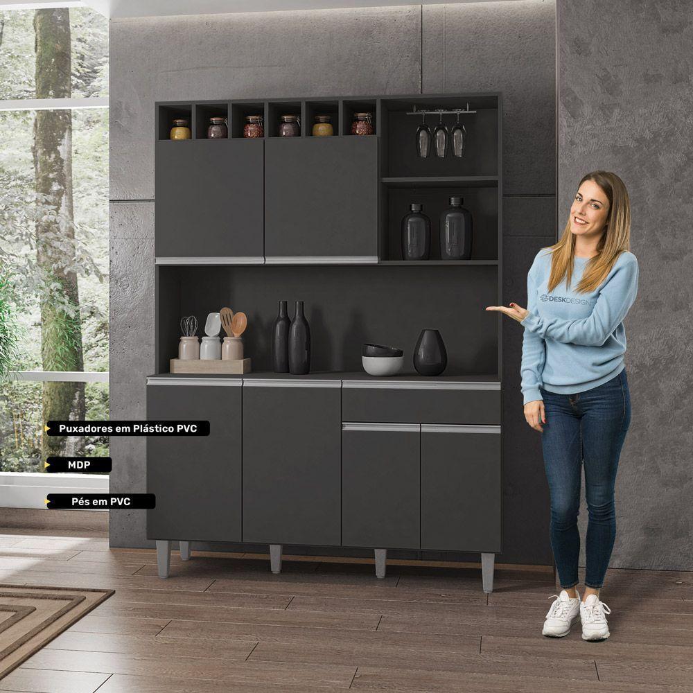 Kit Cozinha Compacta Alice 130Cm Com 6 Portas E 1 Gaveta Cinza Escuro - Desk Design - 3