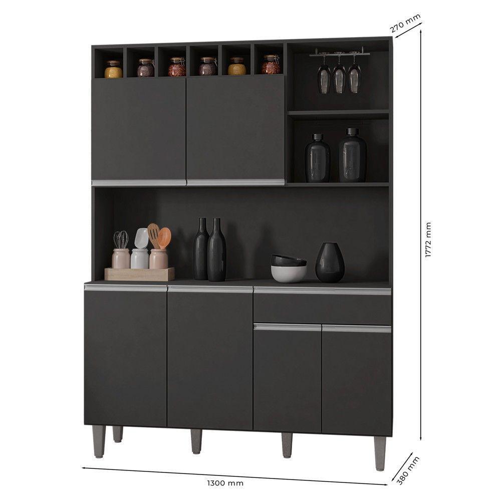 Kit Cozinha Compacta Alice 130Cm Com 6 Portas E 1 Gaveta Cinza Escuro - Desk Design - 4