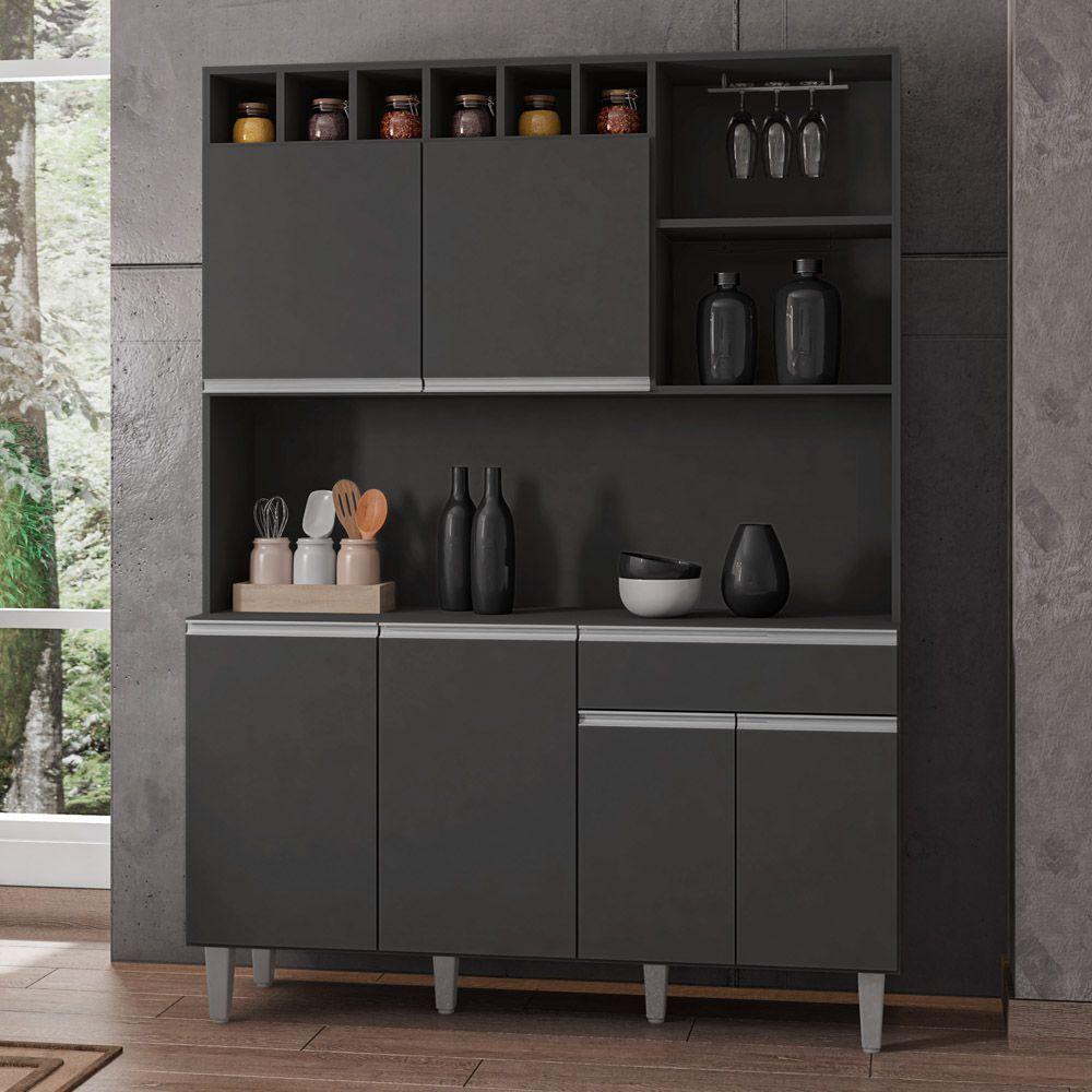 Kit Cozinha Compacta Alice 130Cm Com 6 Portas E 1 Gaveta Cinza Escuro - Desk Design - 6