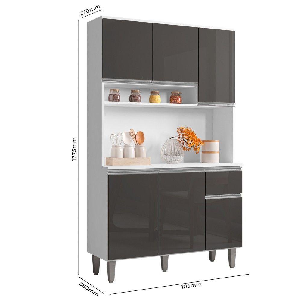 Kit Cozinha Compacta Márcia 105Cm Com 6 Portas E 1 Gaveta Branco Cinza Escuro - Desk Design - 4
