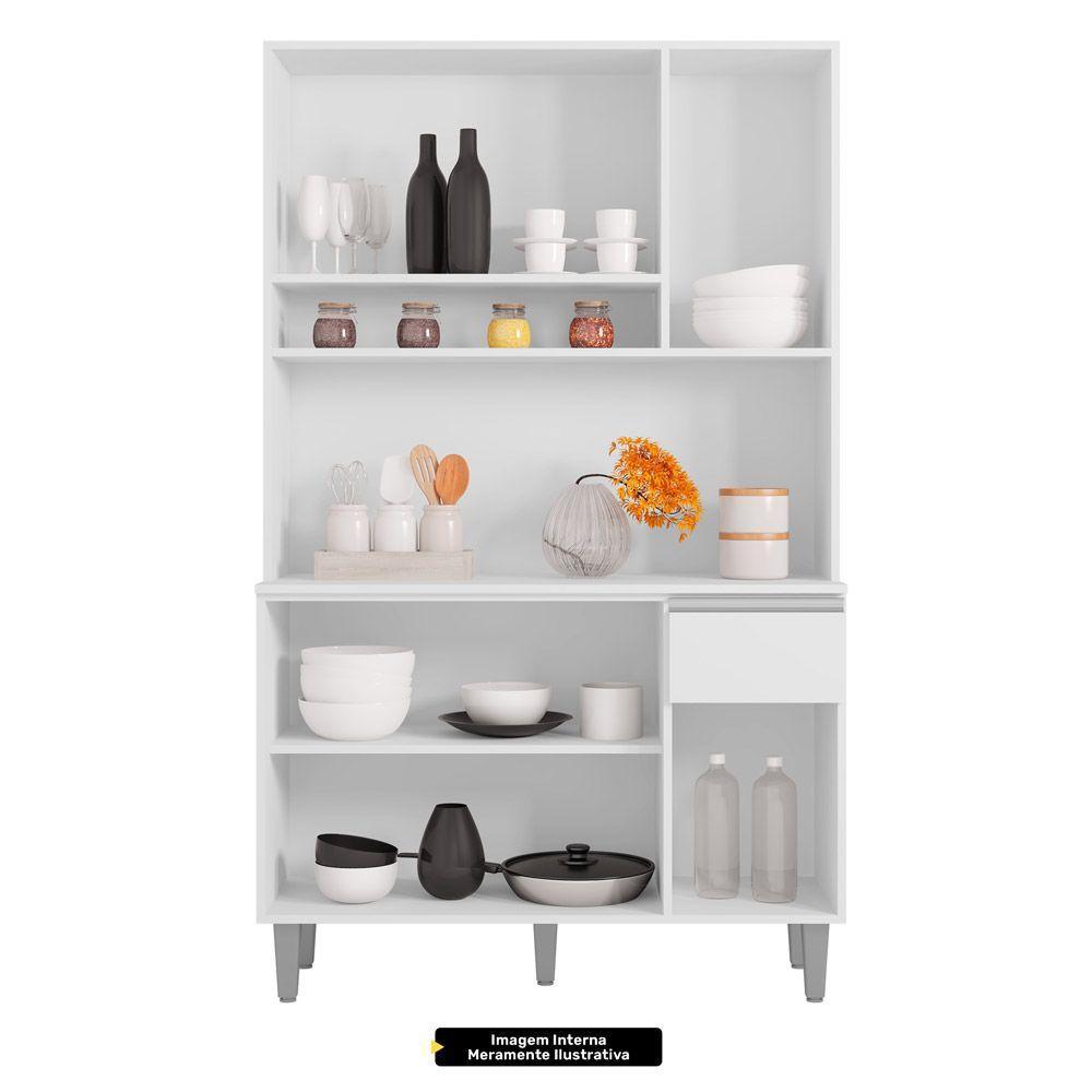 Kit Cozinha Compacta Márcia 105Cm Com 6 Portas E 1 Gaveta Branco Cinza Escuro - Desk Design - 5