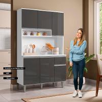 Kit Cozinha Compacta Márcia 105Cm Com 6 Portas E 1 Gaveta Branco Cinza Escuro - Desk Design - 5