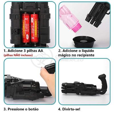 Máquina Elétrica Brinquedo Lança Bolhas Sabão Preto