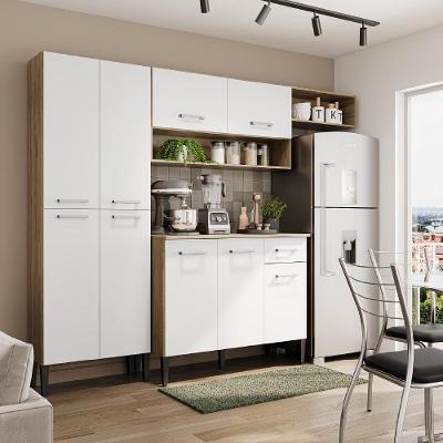 Cozinha Compacta Arizona Glam 4 Portas 1 Gaveta MDF 229 cm Branco Carvalho
