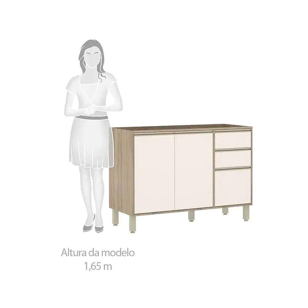 Armário De Cozinha Completa 5 Peças Com Vidro Reflecta Sem Tampo Mel Vanilla Com Pérola Off - 4