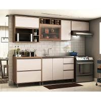 Armário De Cozinha Completa 5 Peças Com Vidro Reflecta Sem Tampo Mel Vanilla Com Pérola Off - 1