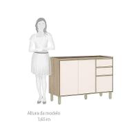 Armário De Cozinha Completa 5 Peças Com Vidro Reflecta Sem Tampo Mel Vanilla Com Pérola Off