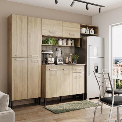 Cozinha Compacta Arizona Glam 4 Portas em MDF 229 cm Amadeirado para Ambientes Pequenos