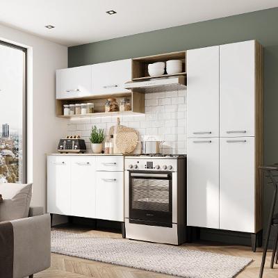 Cozinha Compacta Arizona Classic 4 Portas MDF 229 cm Branco e Carvalho