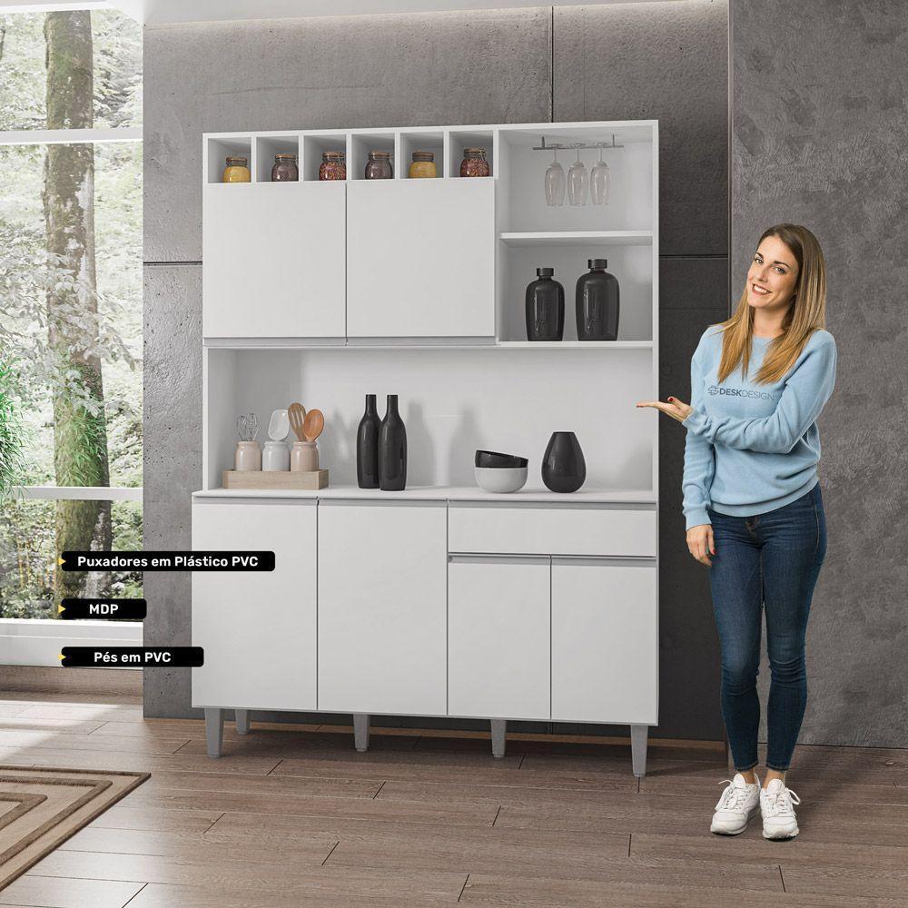 Kit Cozinha Compacta Alice 130Cm Com 6 Portas E 1 Gaveta Branco - Desk Design - 3