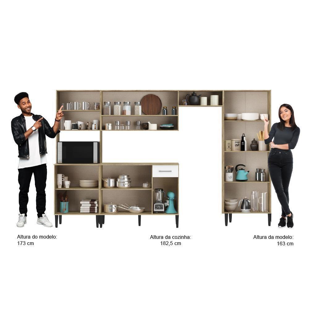 Armário Cozinha Completa Arizona Plus Carvalho Com Branco Carraro - 4