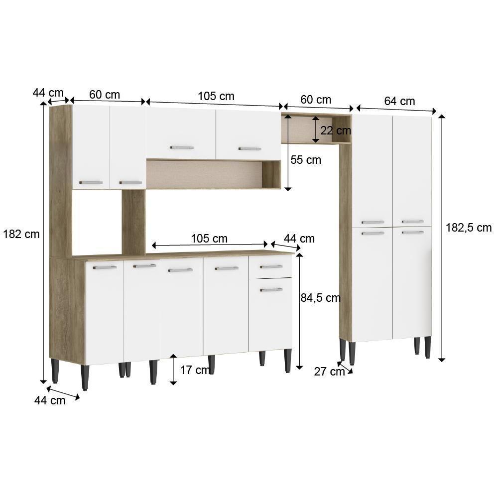 Armário Cozinha Completa Arizona Plus Carvalho Com Branco Carraro - 6