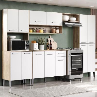 Armário Cozinha Completa Arizona Plus 4 Portas 1 Gaveta 229 cm Amadeirado Branco