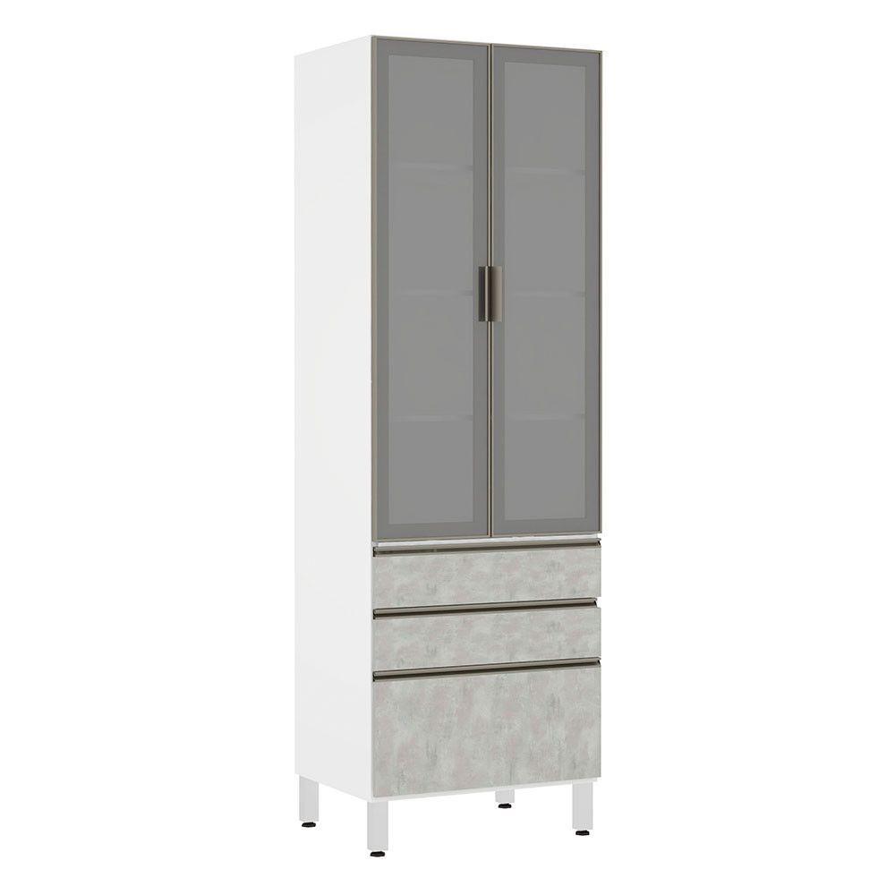 Paneleiro Torre 70Cm Prata Pérola Branco Com Concreto - 1
