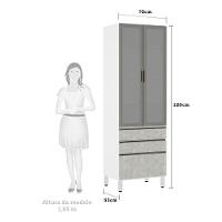 Paneleiro Torre 70Cm Prata Pérola Branco Com Concreto - 2