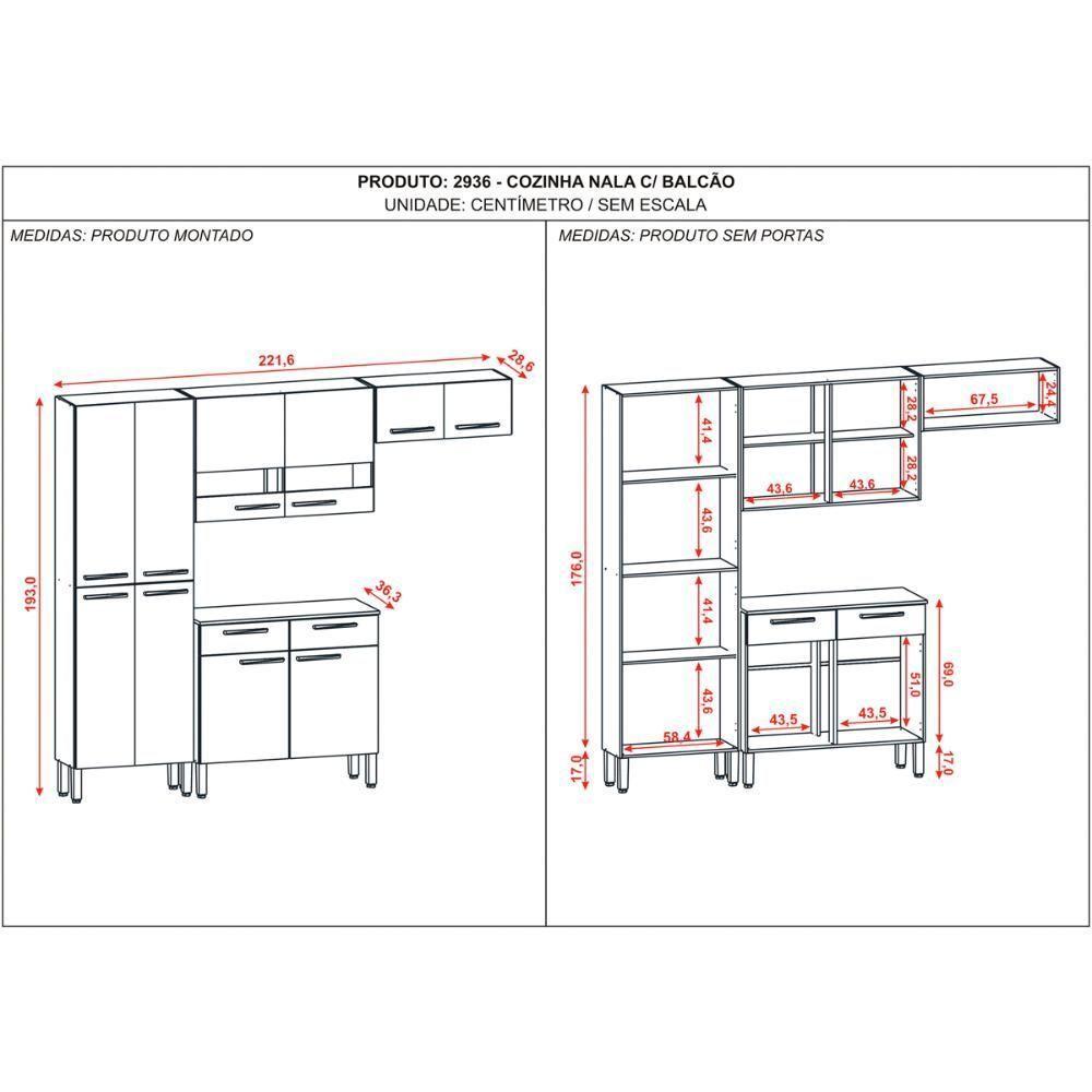 Cozinha Completa Compacta 10 Portas E 2 Gavetas Freijó - 2
