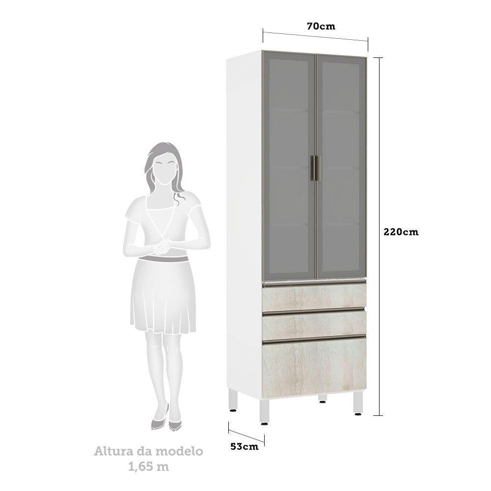 Paneleiro Torre 70Cm Prata Pérola Branco Com Legno Crema - 2