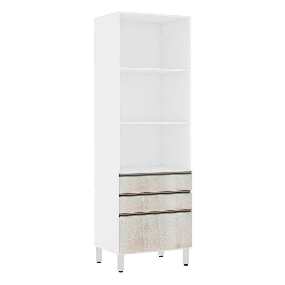 Paneleiro Torre 70Cm Prata Pérola Branco Com Legno Crema - 3