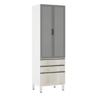 Paneleiro Torre 70Cm Prata Pérola Branco Com Legno Crema - 1