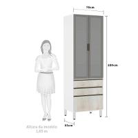 Paneleiro Torre 70Cm Prata Pérola Branco Com Legno Crema