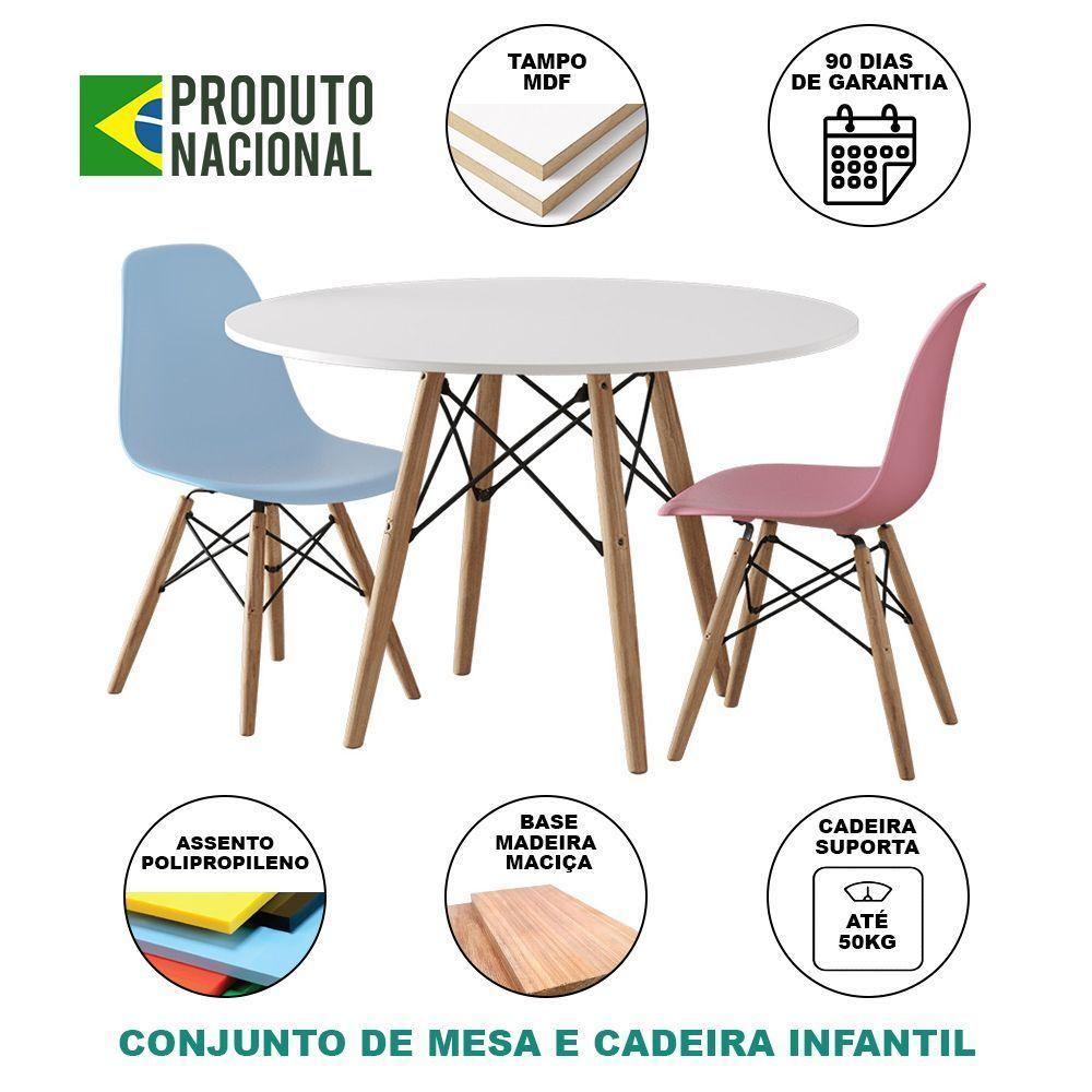 Conjunto De Mesa Madeira Infantil Redondo Branco 1 Cadeira Azul 1 Cadeira Rosa - 4