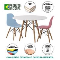 Conjunto De Mesa Madeira Infantil Redondo Branco 1 Cadeira Azul 1 Cadeira Rosa - 4