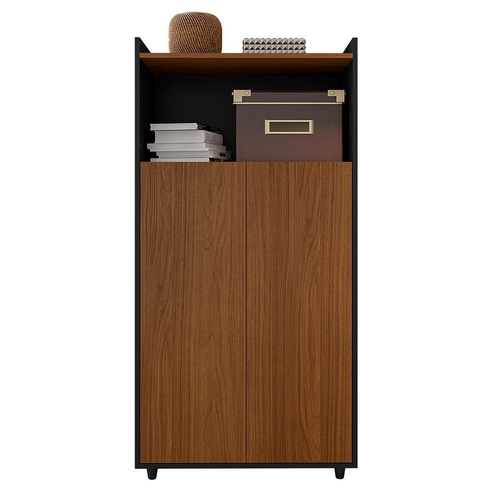 Armário Alto Escritório 2 Portas Marrom Preto Studio Caemmun - 1