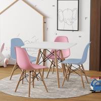 Conjunto De Mesa Infantil Madeira Quadrado Branco 2 Cadeira Azul E 2 Rosa - 1