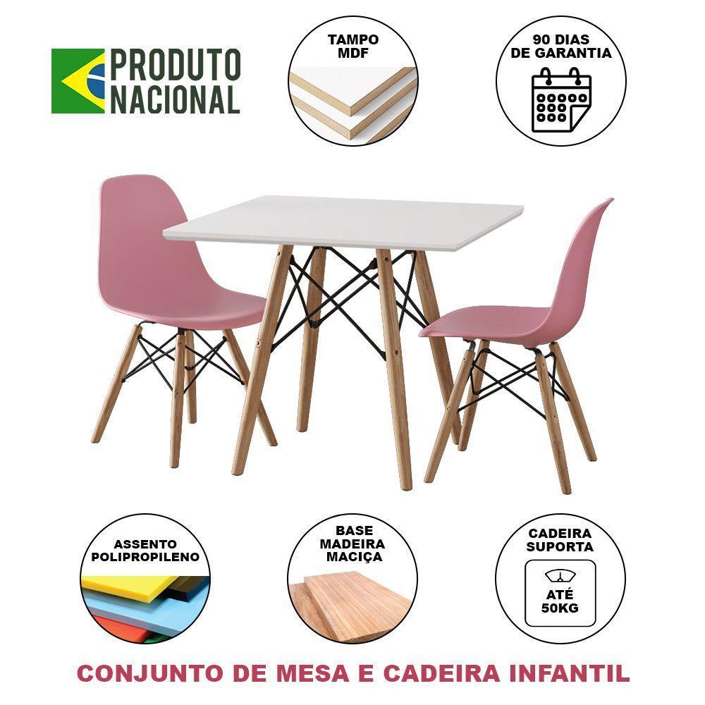 Conjunto De Mesa Madeira Infantil 68Cm Redondo Branco 2 Cadeiras Rosa - 5