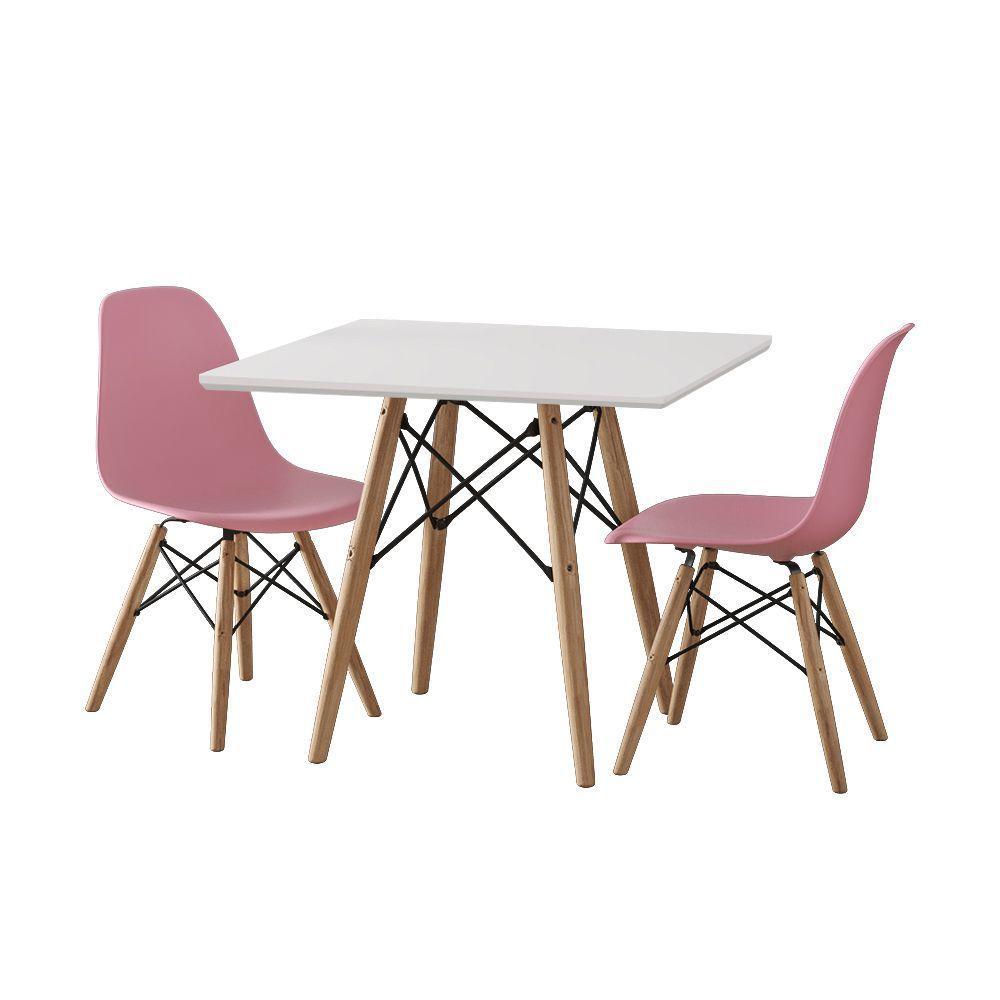 Conjunto De Mesa Madeira Infantil 68Cm Redondo Branco 2 Cadeiras Rosa - 6