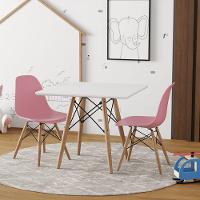Conjunto De Mesa Madeira Infantil 68Cm Redondo Branco 2 Cadeiras Rosa - 1