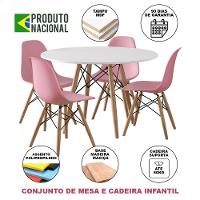 Conjunto Madeira Tampo 68Cm Redondo Branco 4 Cadeiras Rosa - 4