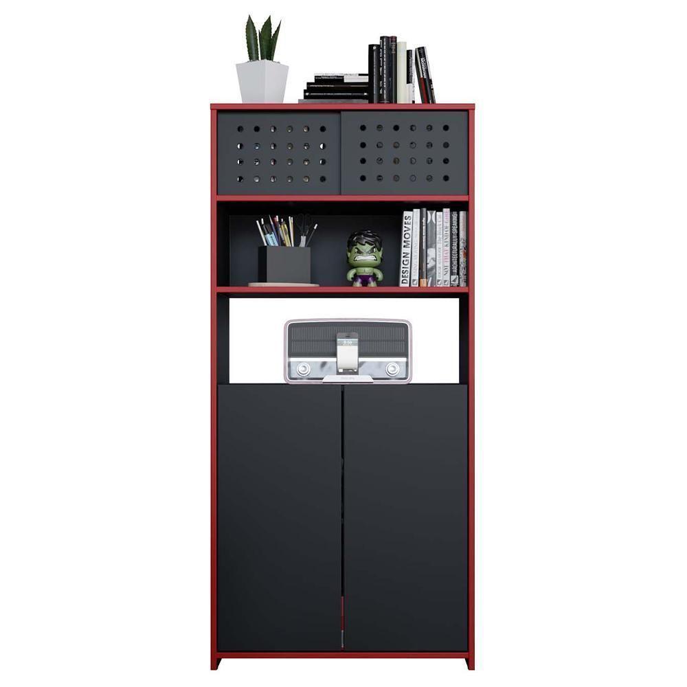 Armário Alto Estante Escritório 4 Portas Pixel Preto Caemmun - 1