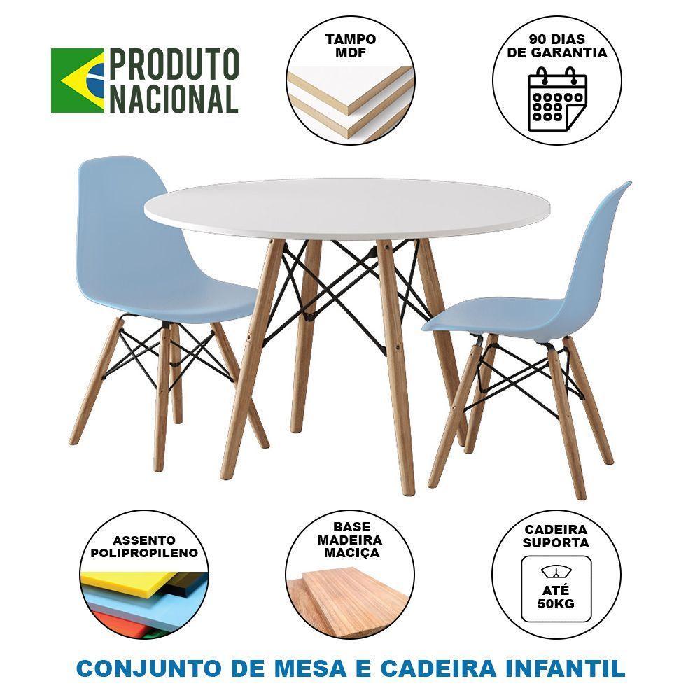 Conjunto De Mesa Madeira Infantil 68Cm Redondo Branco 2 Cadeiras Azul - 4