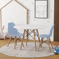 Conjunto De Mesa Madeira Infantil 68Cm Redondo Branco 2 Cadeiras Azul - 1