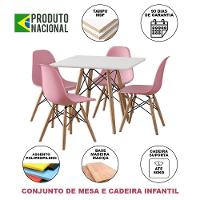 Conjunto De Mesa Madeira Infantil 68Cm Quadrado Branco 4 Cadeiras Rosa - 5