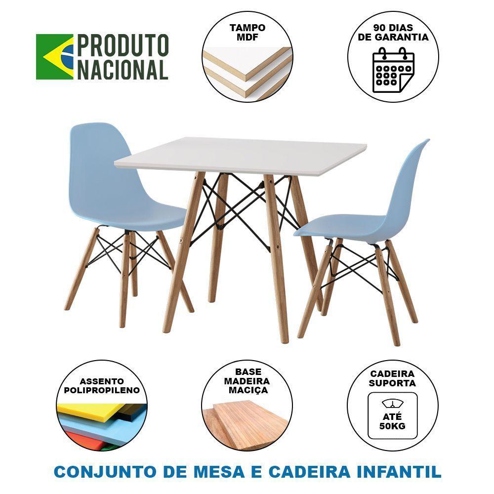 Conjunto De Mesa Infantil Madeira 68Cm Quadrado Branco 2 Cadeiras Azul - 5